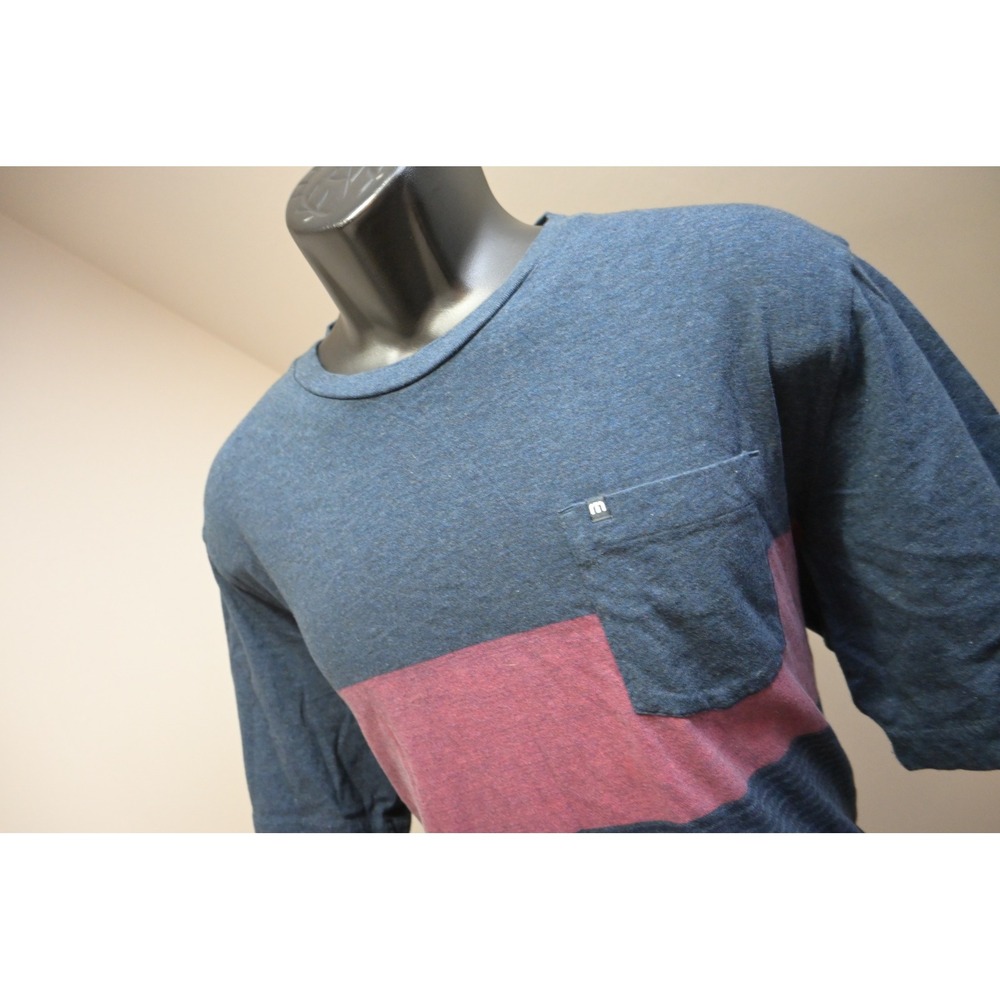 Travis Mathew T-Shirt Mens XL Blue Burgundy Striped Pocket Pima Cotton Excellent